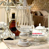 欧式美式镀银高脚杯透明玻璃花瓶摆件客厅餐桌台面装饰结婚礼花器