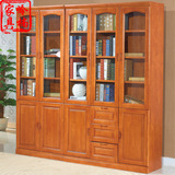 特价书柜自由组合 橡木书橱 白色实木书柜书架带玻璃门现代中式