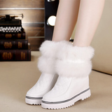 2015冬季兔毛内增高雪地靴白色中筒女靴防滑短靴女鞋保暖棉鞋