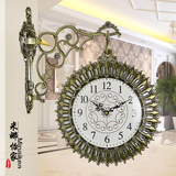 欧式双面时尚挂钟大号客厅壁钟创意简约新款田园时钟韩式石英钟表