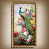 新中式油画手绘美式孔雀欧式牡丹玄关客厅走廊装饰画有框画挂画