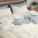 棉麻四件套床上用品纯色夏季简约日式1.8m纽扣素色床单式双人透气