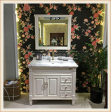 新款美式橡木浴室柜组合大理石台下盆落地柜洗漱台卫浴柜组合镜柜