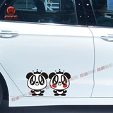 包邮可爱熊猫卡通情侣实心车身侧门划痕贴纸电动摩托车装饰汽车贴
