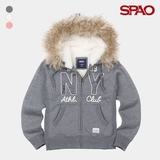 新款SPAO韩国正品代购女装EXO代言 字母毛领连帽卫衣SPMZ549G11