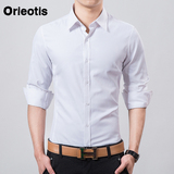 Orieotis职业男装休闲男士秋季长袖衬衫商务白修身纯色衬衣工作服