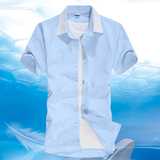 夏季薄款波点短袖衬衫男士韩版修身青少年休闲半袖白色衬衣潮男装