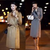 2015秋装新款女装 韩版双面复合面料质感麂皮绒中长款风衣外套