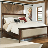 美式乡村实木床法式复古做旧双人床欧式地中海布艺1.8米高端床