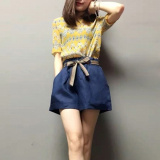 莎贞小香风套装女2016韩版新款时尚印花气质短裤夏装休闲两件套潮