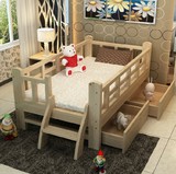 儿童床 实木婴儿床带护栏抽屉单人床小孩床组合可定制包邮无甲醛