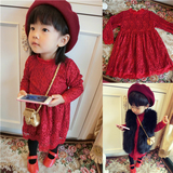 冬季新女童装韩版定制蕾丝加绒连衣裙新年裙宝宝公主亲子装小红裙