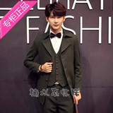 香港代购韩国明星中长款西服套装男英伦复古纯色商务修身套装礼服