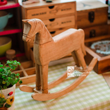 北欧式原木质制作木雕小马摇摇马复古做旧家居装饰品书房桌面摆件