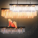 美式复古乡村长方形LED水晶吊灯欧式客厅餐厅卧室工业吸顶灯具