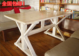 美式田园米字腿全实木餐桌 复古实木餐厅桌 做旧咖啡桌 长形餐桌