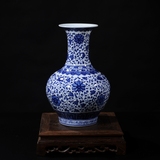 景德镇陶瓷器花瓶摆件 仿古手绘青花瓷缠枝莲赏瓶 插花居家装饰品