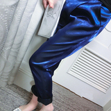芙洛丹妮品牌促销高级定制走秀款电蓝闪光长裤女版哈伦裤常规中腰