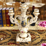 欧式餐桌摆件奢华陶瓷浪漫创意烛台欧式复古3头烛台结婚装饰摆件