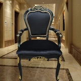欧式黑色描金银餐椅美式实木雕花复古扶手椅子酒店餐椅会议咖啡凳