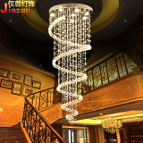水晶吊灯现代简约圆形 旋转别墅复式楼梯间灯 长吊线客厅灯餐厅灯