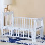 环保小硕士婴儿床实木可加长多功能 加大儿童bb宝宝床白色送蚊帐