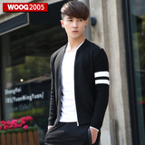 WOOG2005韩版男装2016春装新款男士立领针织开衫潮流纯色毛衣外套
