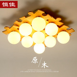 创意简约北欧原木实木客厅灯木质LED卧室灯DIY木头灯具日式吸顶灯
