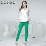 CCDD专柜正品2015夏装新款纯色无袖上衣衬衫女圆领雪纺衫C52R149