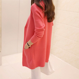 2016春季新品女毛衣韩版修身显瘦中长款口袋针织衫开衫毛衣开衫