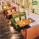 咖啡厅沙发 奶茶店 靠墙卡座 西餐厅茶餐厅北欧沙发实木桌椅组合