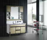 卫生间PVC欧式浴室柜镜柜双盆带搓板玉石洗脸盆组合柜阳台落地柜