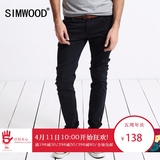 Simwood2016春季新品男士修身黑色牛仔裤欧美微弹小脚牛仔长裤潮