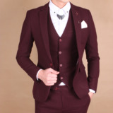 ADONIS英伦风男士西服套装韩版三件套装修身结婚礼服套装黑红2色