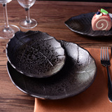 创意个性日式黑色陶瓷酒店餐厅西式餐具瓷骨碟盘子莎拉味碟饺子盘