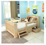 儿童床婴儿床单人床原木床围栏实木床松木原木带双抽屉配套床垫