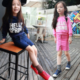 秋款韩版女童装2时尚3红蓝4针织5可爱6长袖卫衣短裙包裙套装潮7岁