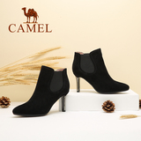 camel骆驼女鞋 款羊绒松紧带小尖头细高跟短靴