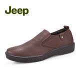 Jeep吉普专柜摔纹商务休闲套脚鞋牛皮耐磨一脚蹬男鞋JS309