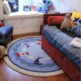 时尚卡通儿童帆船圆形地毯客厅茶几沙发地毯卧室床边手工地毯定制