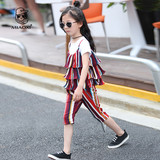 女童夏装套装2016新款韩版儿童荷叶边吊带七分裤运动休闲三件套