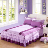 全棉刺绣韩式公主风床套床罩单件1.8m米紫色床裙床垫保护套纯棉