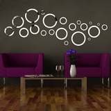 DIY亚克力镜面圆圈形立体墙贴水晶贴饰 酒店咖啡客厅沙发背景布置