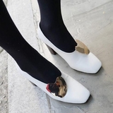 韩国代购正品女鞋欧美时尚金色爱心装饰气质小方头高跟鞋显瘦单鞋