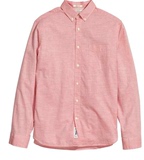 HM H＆M 专柜正品代购男士新款韩版粉色单口袋长袖棉质衬衫