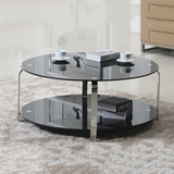 直径1米圆形现代不锈钢钢化玻璃客厅茶几茶桌双层不锈钢茶几茶桌