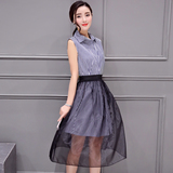 歌莉娅旗舰店官方店精品POLO领韩版中裙无袖两件套通勤连衣裙