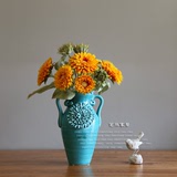 芝麻家居 地中海风格陶瓷花瓶美式乡村 蓝色贴花 样板间软装饰品
