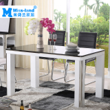餐桌椅组合简约现代钢化不锈钢玻璃长方形饭桌黑白色烤漆餐台D519