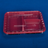一次性饭盒便当盒/塑料快餐盒/环保餐盒/打包盒外卖盒红三格100套